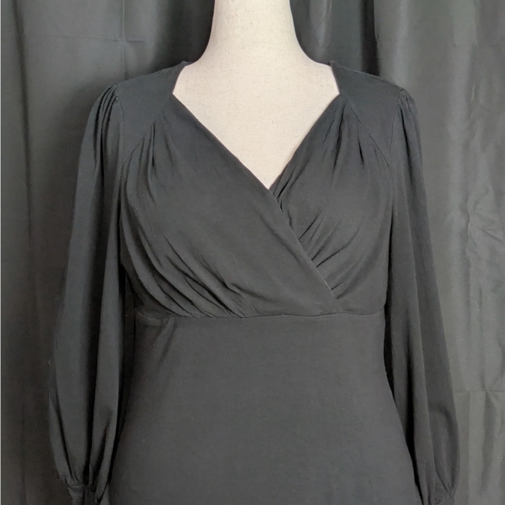 Belle Poque Black V-Neck Ruched Long Sleeve Blouse